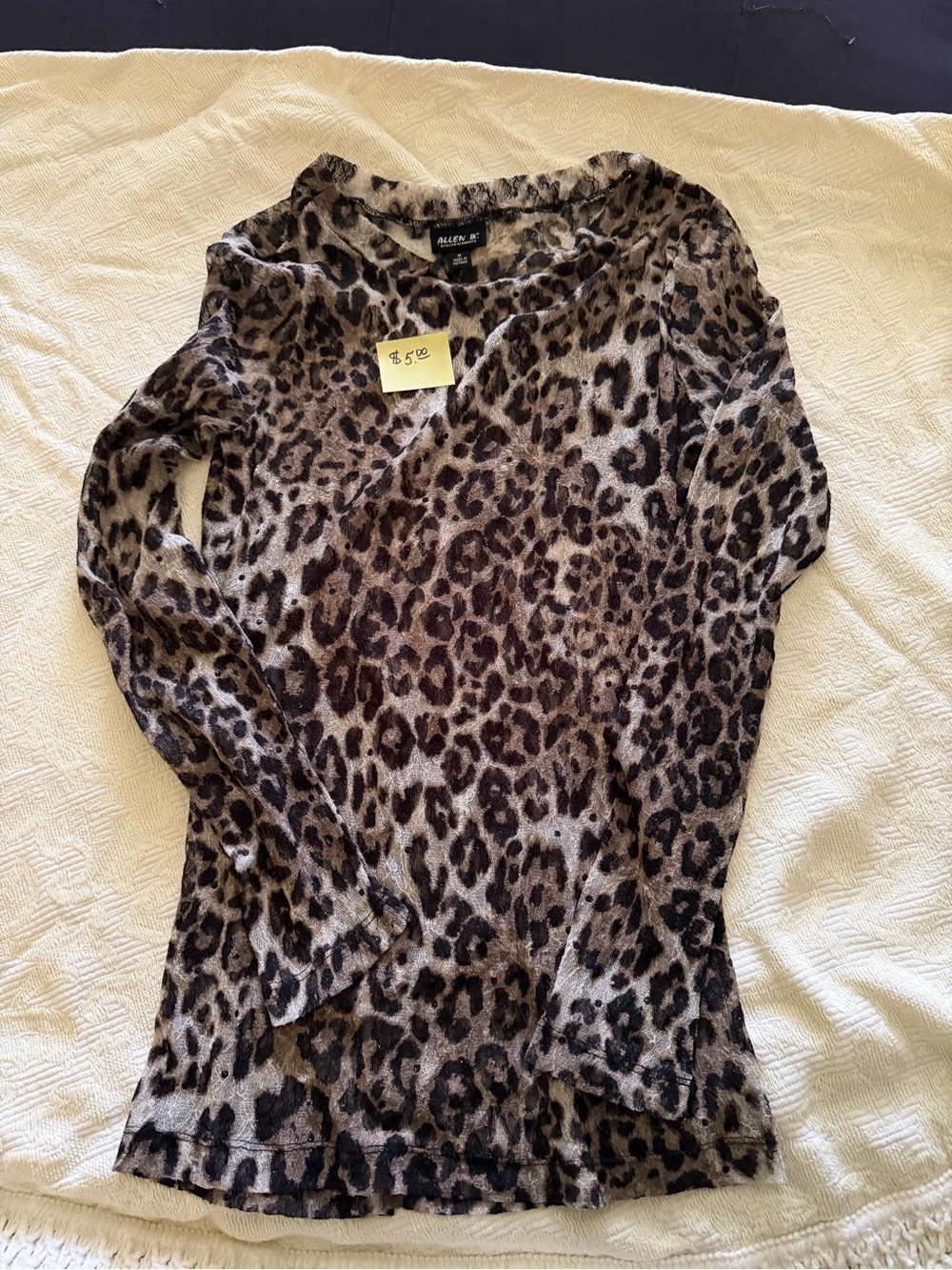 Allen B. By Allen Schwartz Leopard Print Long Sleeve Top - Brown/Black/Cream